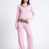Blush Pink Barbaratee Zelmira Leopard Trim Zip Up Hoodie Wide Leg Lounge Pants Set