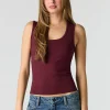 Burgundy Velnora Barbaratee Scoop Neck Sleeveless Slim Fit Stretch Tank Top