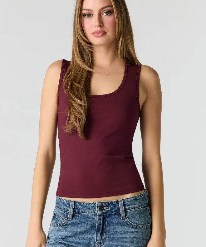 Burgundy Velnora Barbaratee Scoop Neck Sleeveless Slim Fit Stretch Tank Top