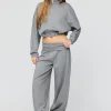 Heather Gray Zenvora Barbaratee Cropped Zip Jacket Relaxed Wide Leg Lounge Pants Set