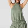 Sage Green Velmira Barbaratee Halter Neck Drop Waist Flowy Sleeveless Mini Dress